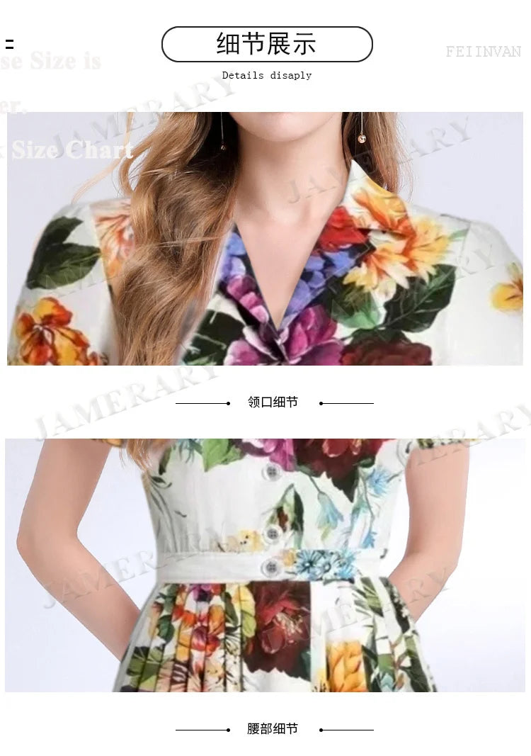 Camicia lunga da donna con stampa floreale estiva da passerella Abiti lunghi a pieghe a maniche corte da donna Abiti da sera eleganti da donna