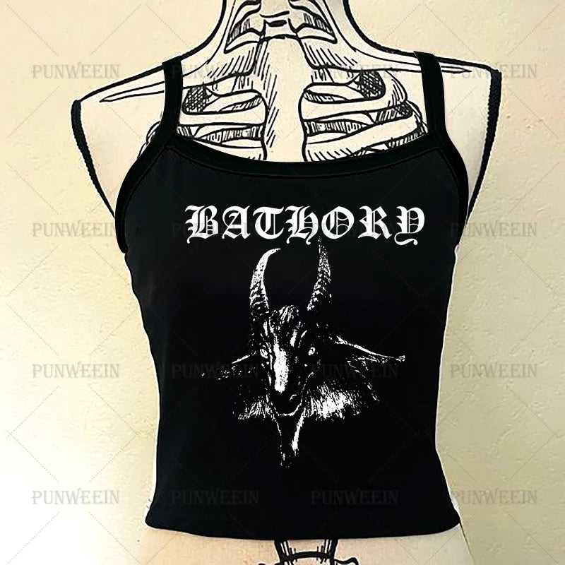 Goat gotico scuro Grunge Vintage Punk Canotta senza maniche T-shirt per bambini Harajuku Emo Y2k Top Streetwear Slim Fit Sexy Crop Top