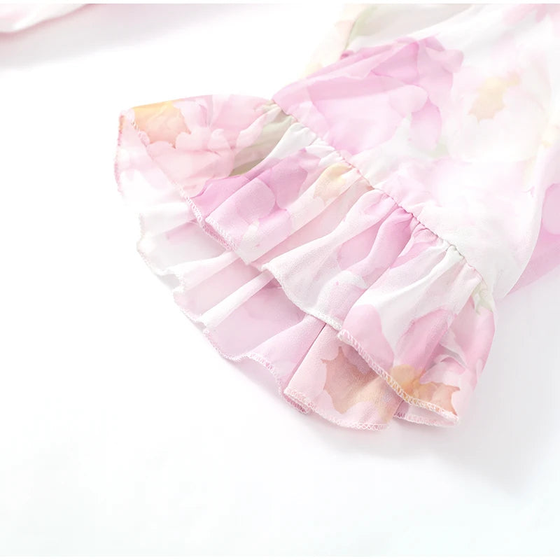 Elegante Abito Stampato con Inserti in Pizzo da Donna, Scollo a V Profondo, Mezza Manica, Vita Stretta, Spacco, Vestito Midi 2026, Abito da Festa per Donna