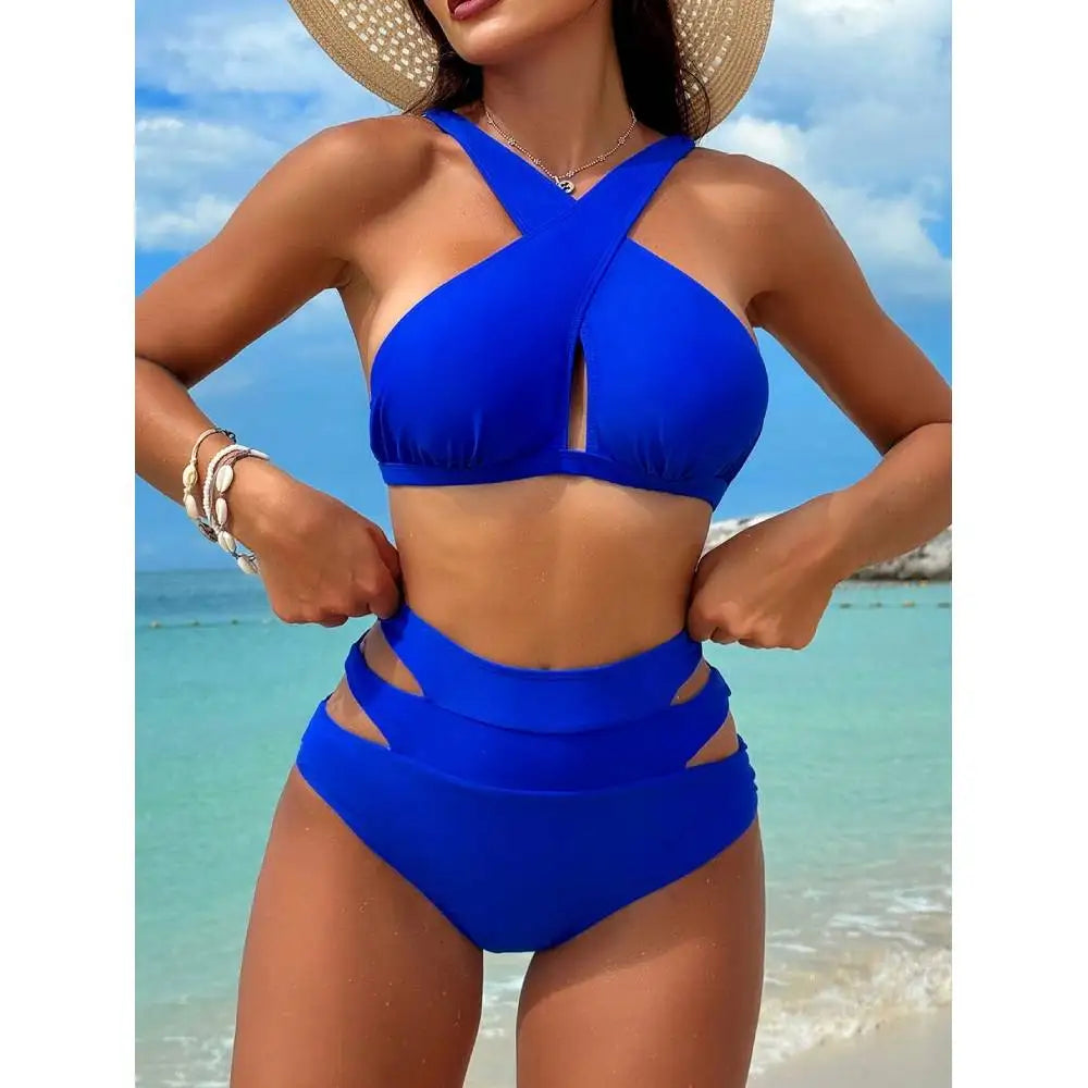 Cikini einfarbig Neckholder-Bikini-Set für den Urlaub und Badeshorts zweiteiliges Bikini-Set, Sommerstrand