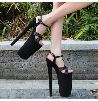 Black matte women's shoes with super high heels 26CM ladies shoes  Sandals women High Heels  luxury on sale Art Appreciation