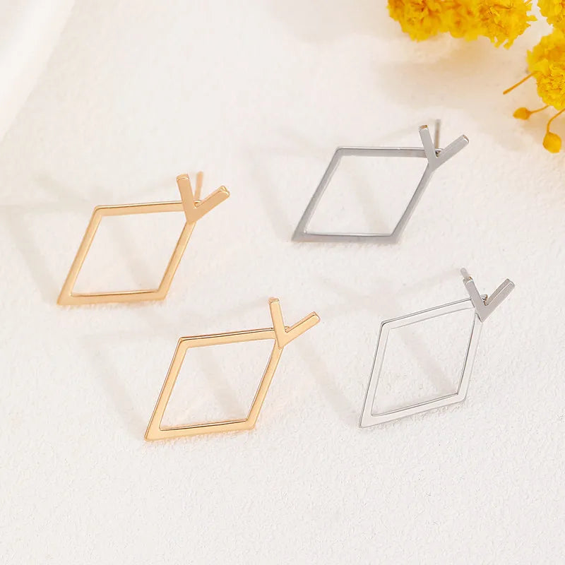 Orecchini di design combinato a doppio strato con rombo geometrico per le donne, moda semplice, accessorio quotidiano, gioielli per feste, regali di compleanno