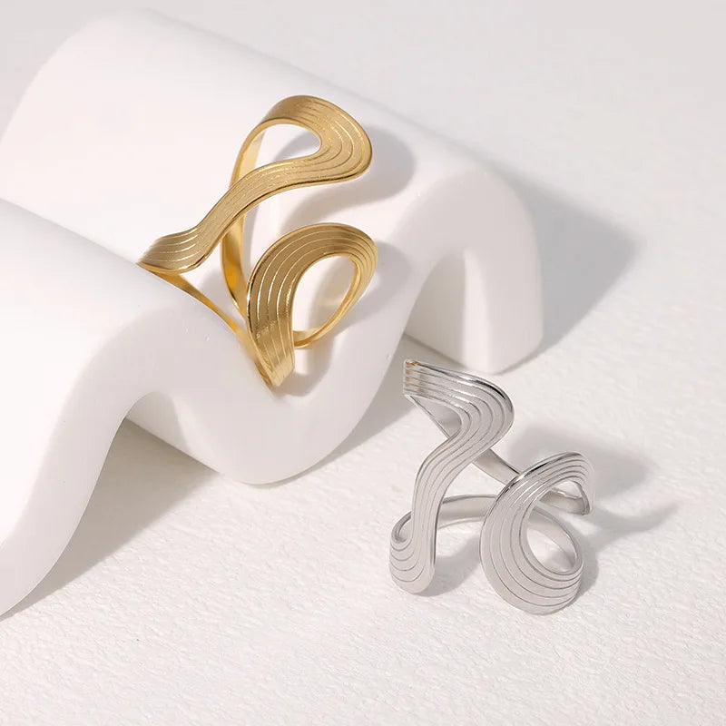 Anello personale grande in acciaio inossidabile antiruggine, elegante, creativo, minimalista, in metallo, gioielli impermeabili per le donne