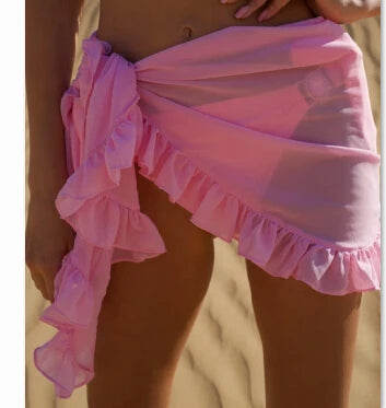 Damen Badeanzug Bikini Cover-ups Rock Sommer Einfarbig Strandwickelrock Bademode Damen Rüschenbesatz Schnür-Sarong Cover-ups