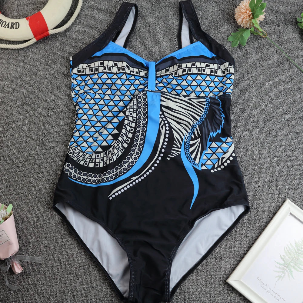 2024 Vintage Einteiliger Badeanzug Damen Bademode Bauchweg Monokini Sexy Bodysuit Print Badeanzug Weibliche Strandmode Übergröße