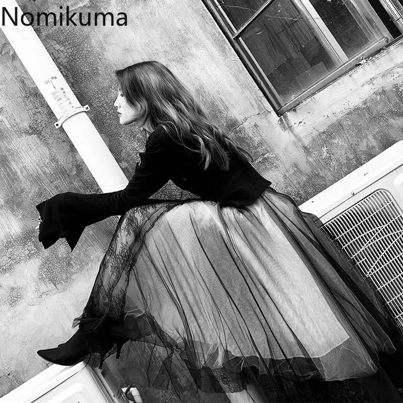 Harajuku Punk Gonne Lunghe per Le Donne Patchwork Garza Chic Jupe 2025 Faldas Mujer De Moda Pizzo Giapponese A-line Gonna Streetwear