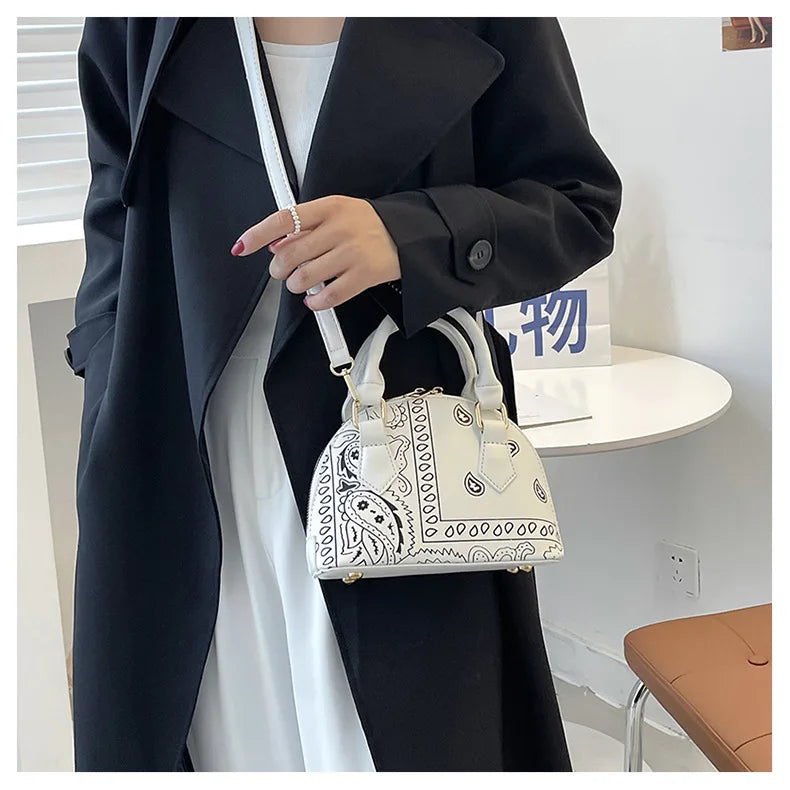 Borsa a conchiglia da donna in pelle PU retrò borsa a tracolla da donna con tracolla a fiori di anacardi estivi Set femminile borse a mano con manico piccolo
