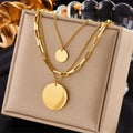 DIEYURO Collana con ciondolo rotondo 3in1 in acciaio inossidabile 316L color oro per le donne Regalo di gioielli con collo a catena multistrato per ragazze di moda