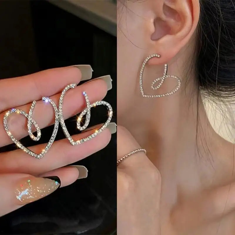 Orecchini in argento 925 con ago in argento moda coreana con cuore di cristallo per gioielli da donna 2025 Trending Nuovi orecchini a cerchio da donna di lusso Brincos