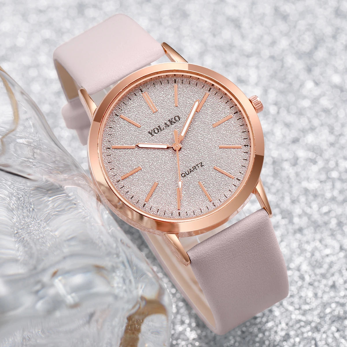 6 pezzi/set moda quadrante smerigliato orologio al quarzo da donna cinturino in pelle orologi da polso set di gioielli a forma di cuore (senza scatola)