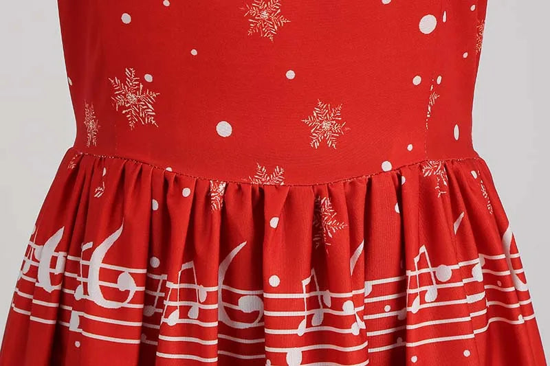 Abiti natalizi per donna Winter Pinup Rockabilly Abito da festa sexy cosplay Abito da ballo da cocktail con stampa di neve di Babbo Natale