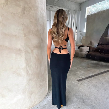 Nuovo vestito a canotta; Costume da bagno bikini lavorato a maglia sexy tinta unita vestito da spiaggia estivo; Set di protezione solare con design scavato 2025