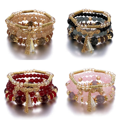 4 pezzi nuovo set di braccialetti con perline con ciondoli e nappe per donna, bracciale a catena con perline di vetro colorato, gioielli bohémien da uomo