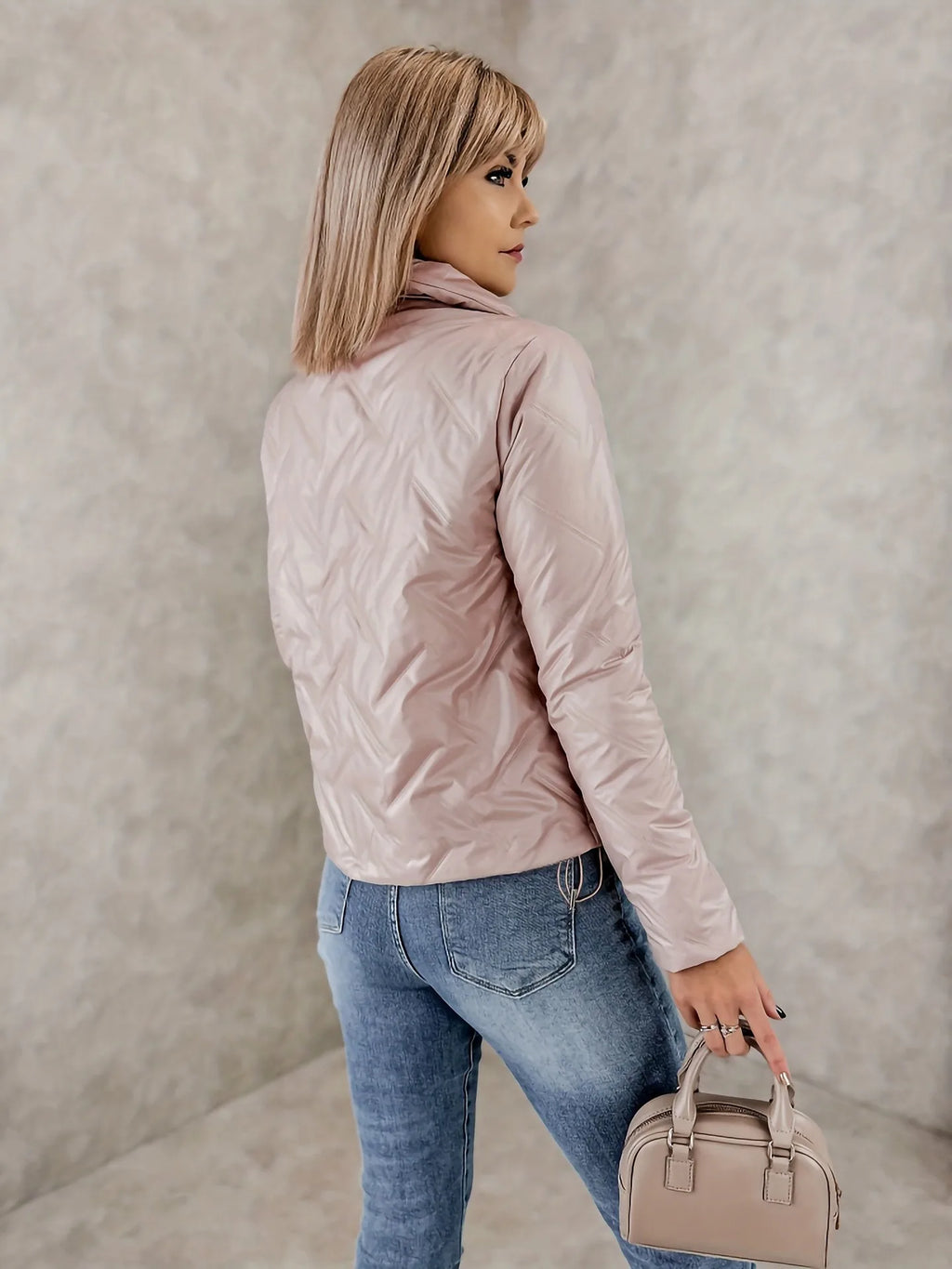Abbigliamento donna 2025 Nuovo autunno e inverno Tinta unita a maniche lunghe Risvolto Elegante cerniera Giacca imbottita in cotone termico