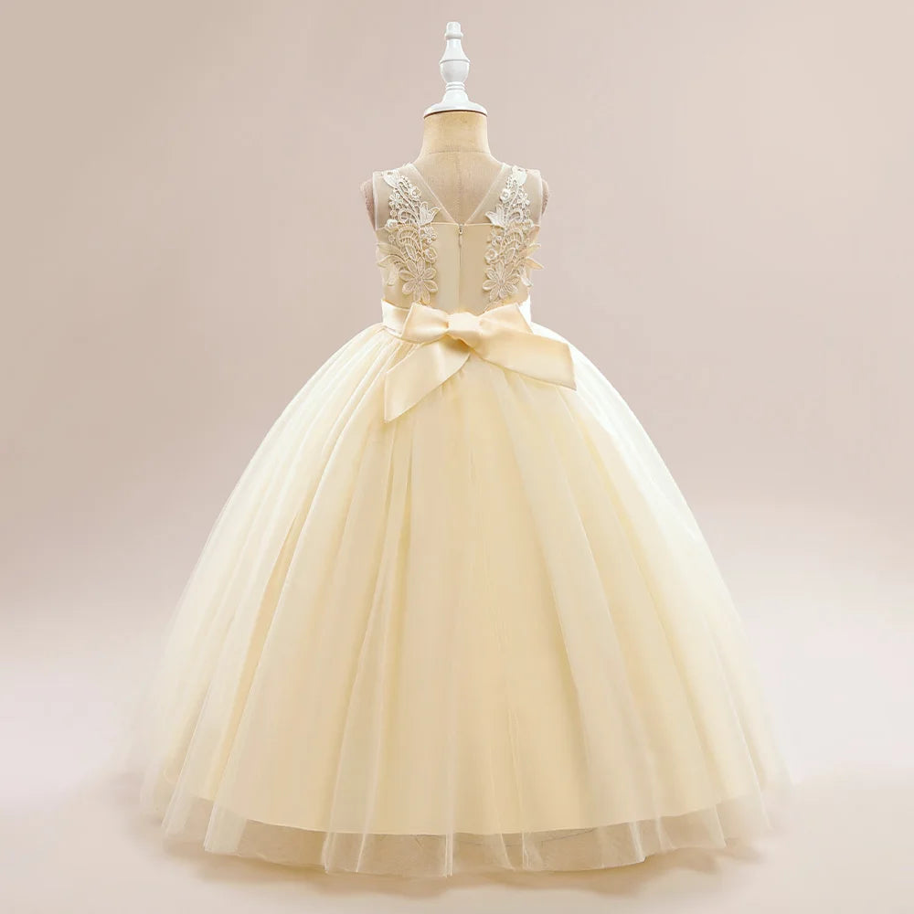 Abiti da damigella d'onore bianchi per adolescenti Abito da cerimonia nuziale per ragazza di fiore in pizzo per bambini Abito da principessa elegante per ragazze Abiti da sera formali