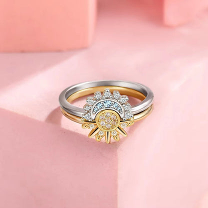 Set di anelli per coppia in argento 925 con sole e luna Anelli con zirconi scintillanti blu cielo Promessa di gioielleria raffinata Regali per San Valentino