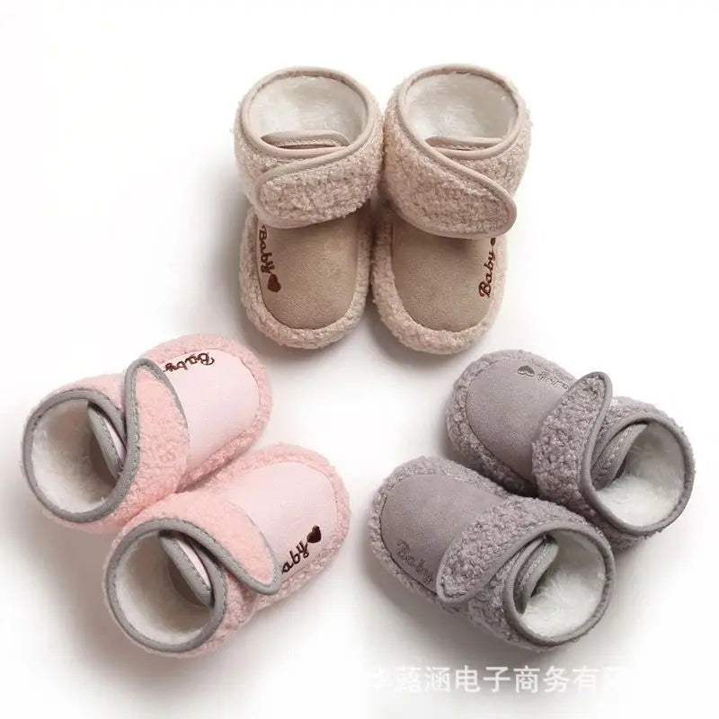 Scarpe da Passeggio per Neonati 0-1 Anno, Scarpe in Cotone con Suola Morbida e Chiusura a Velcro, Calde e Spesse, Stivali Invernali da Neve, Calzature per Neonati