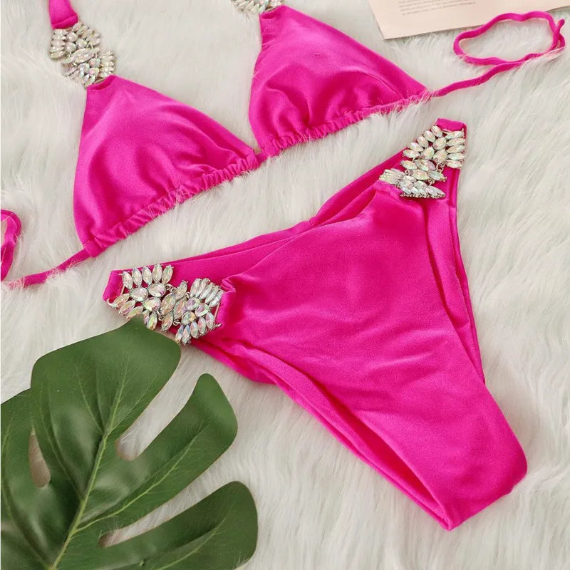 Maillots de bain Sexy Bikinis brillants avec strass pour femmes Maillot de bain push-up Maillots de bain de plage Maillots de bain de piscine 2026