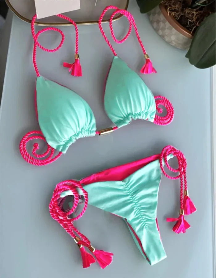 Costume da bagno donna bikini set bikini sexy con coulisse costumi da bagno leopardo due pezzi costume da bagno costume da bagno bikini con lacci biquinis