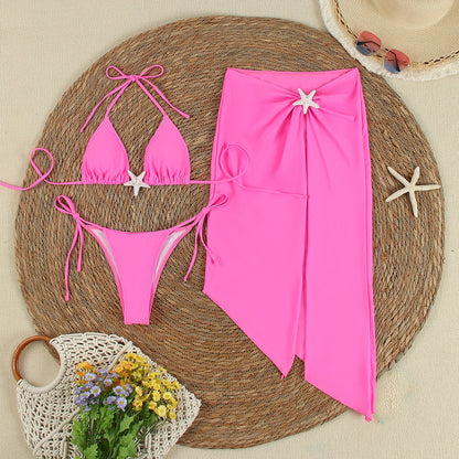Sexy Solid 3 pezzi Micro Bikini Costume da bagno donna 2024 Costumi da bagno Costume da bagno Beachwear Gonna lunga Bikini Set Biquini femminile