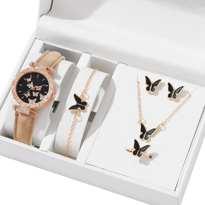 Set di gioielli a farfalla (senza scatola) orologi da donna anelli per orologi in pelle da donna collana orecchini bracciale regalo di nozze