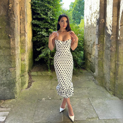 Abito con bretelle a pois Abito estivo da donna nuovo stile senza vita senza maniche Avvolgente sul petto Abito avvolgente a pieghe slim fit Ropa Mujer