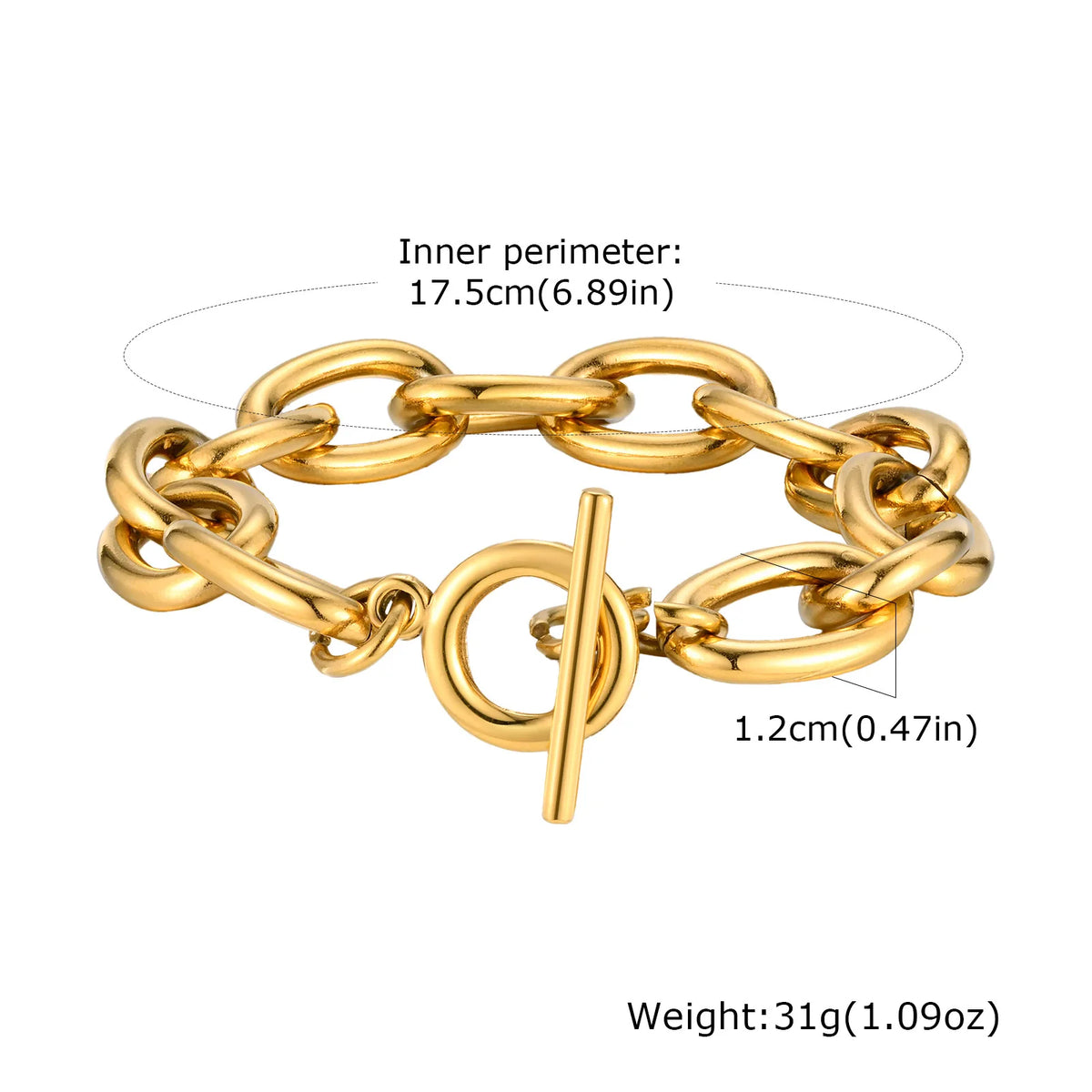 Braccialetti a ginocchiera robusti e audace da donna, bracciale a catena a maglie con fibbia OT in acciaio inossidabile placcato oro senza appannamento