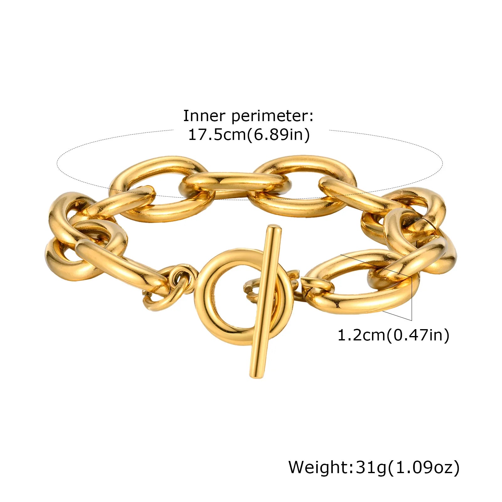Braccialetti a ginocchiera robusti e audace da donna, bracciale a catena a maglie con fibbia OT in acciaio inossidabile placcato oro senza appannamento