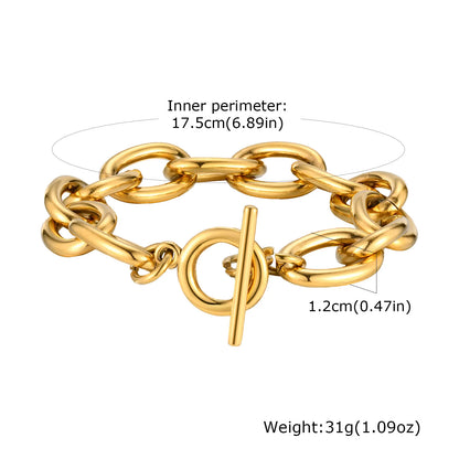 Braccialetti a ginocchiera robusti e audace da donna, bracciale a catena a maglie con fibbia OT in acciaio inossidabile placcato oro senza appannamento