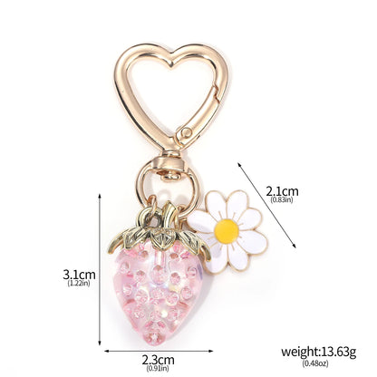 Simpatico portachiavi con ciondolo a forma di borsa con fragola, cuore Kawaii, fiore, margherita, portachiavi per donne, ragazze, borsa, ciondolo, accessori regalo