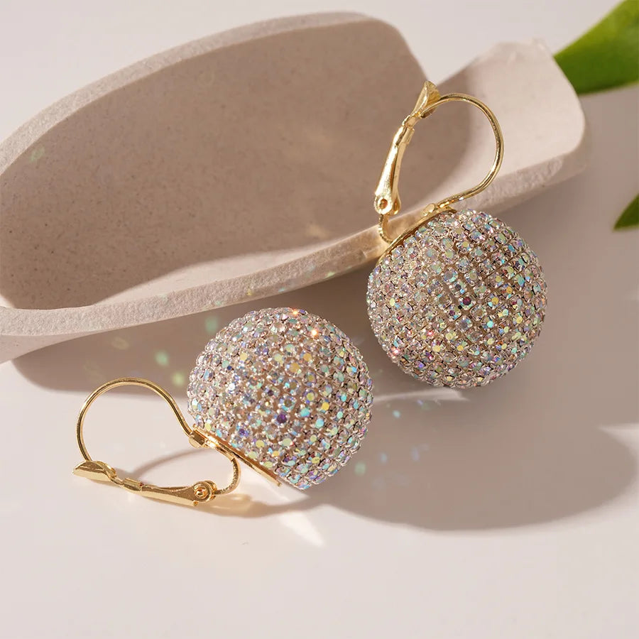 Orecchini scintillanti con zirconi e strass per le donne Orecchini a sfera rotondi Accessori da sposa per matrimoni Commercio all'ingrosso di gioielli per orecchie da festa