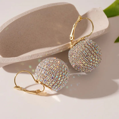 Orecchini scintillanti con zirconi e strass per le donne Orecchini a sfera rotondi Accessori da sposa per matrimoni Commercio all'ingrosso di gioielli per orecchie da festa