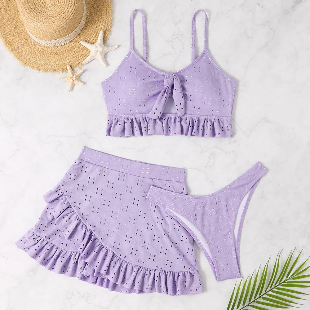 Sexy White Ruffle Bikini 2024 Women Three Pieces Swimsuit Brazilian Swimwear Female Beachwear Thong Bathing Suit Mini Biquini