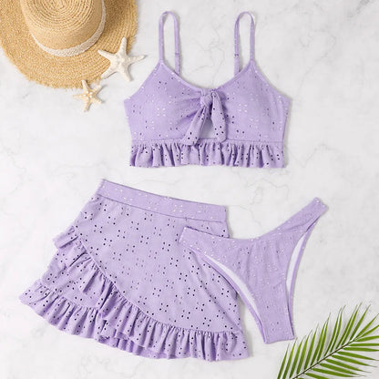 Sexy White Ruffle Bikini 2024 Women Three Pieces Swimsuit Brazilian Swimwear Female Beachwear Thong Bathing Suit Mini Biquini
