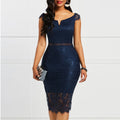 Sommer Damen sexy kurzärmeliges V-Ausschnitt Spitzenkleid lässiges Damenmode-Kleid in schmaler Passform