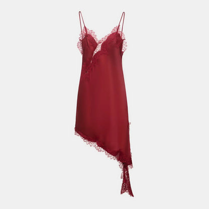 Abito da donna sexy con scollo a V in pizzo, elegante, con collo all'americana e orlo asimmetrico, nuova moda estate 2026, per feste e spiaggia