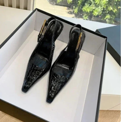 New Autumn 2024 Square Toe Slim Heel Retro Toe Women's Shoes with Patent Leather High-heeled Sandals