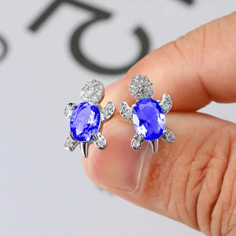 Set di orecchini con collana placcati in argento da 3 pezzi da donna a forma di tartaruga in stile moda di lusso leggero con diamante in vetro multicolore