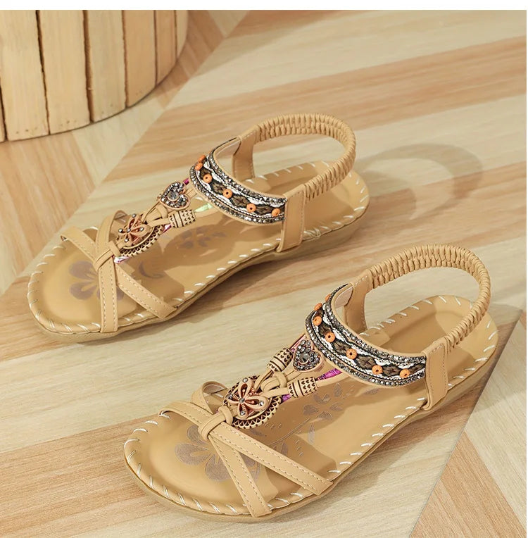 Sandali da donna Sandali estivi stile Boemia Donna Fondo morbido Sandali con tacco basso Scarpe da donna Scarpe antiscivolo Calzature estive