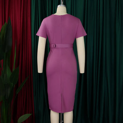 Abito aderente elegante da donna maniche corte avvolgente scollo a V cintura in vita modesta abito da chiesa abiti estivi femminili abiti di classe africani