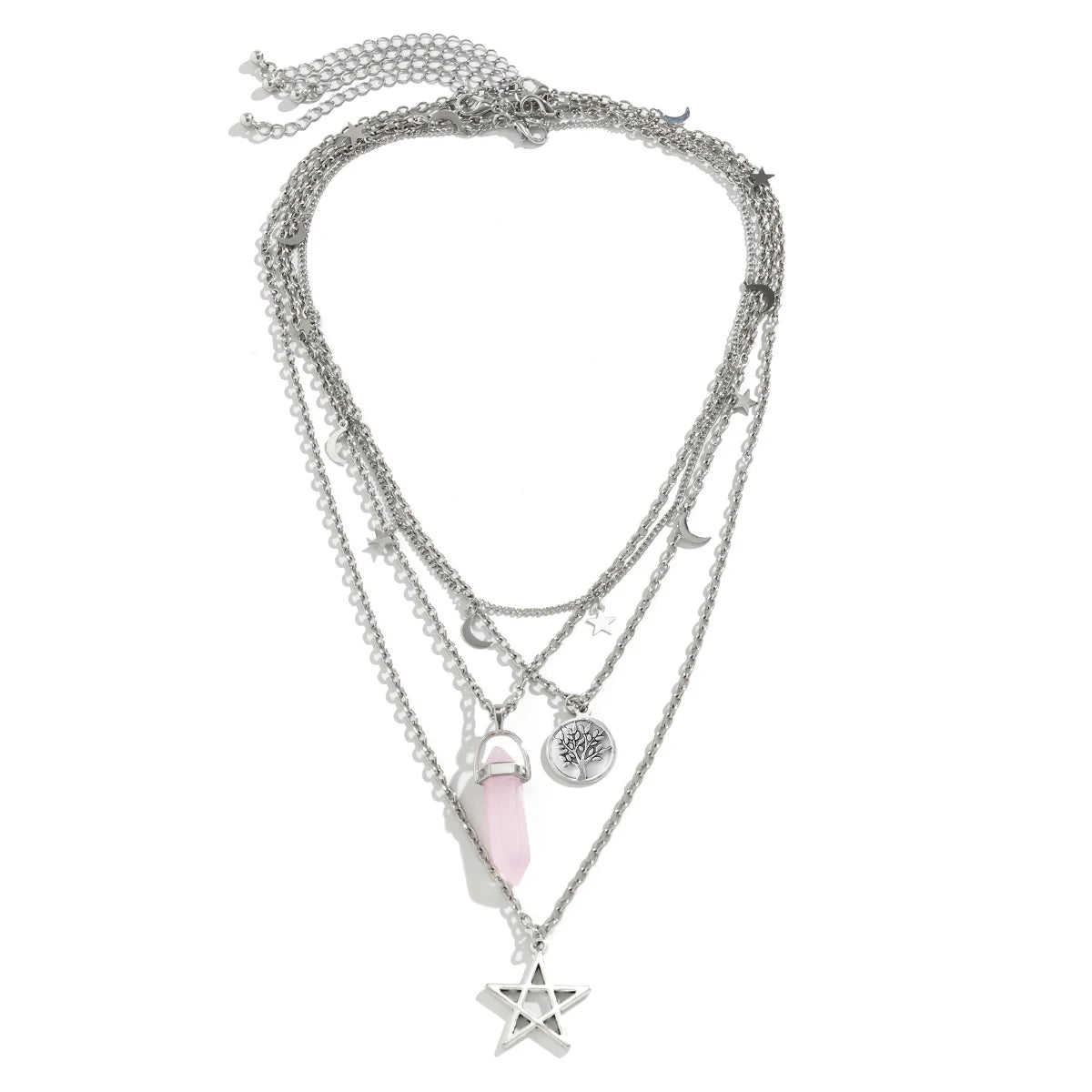 4 pezzi etnico rosa cristallo stella pentagramma ciondolo collana girocollo per le donne elegante luna nappa catena accessori gioielli per feste