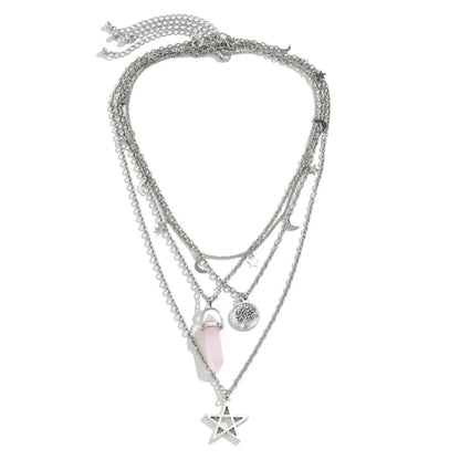 4 pezzi etnico rosa cristallo stella pentagramma ciondolo collana girocollo per le donne elegante luna nappa catena accessori gioielli per feste