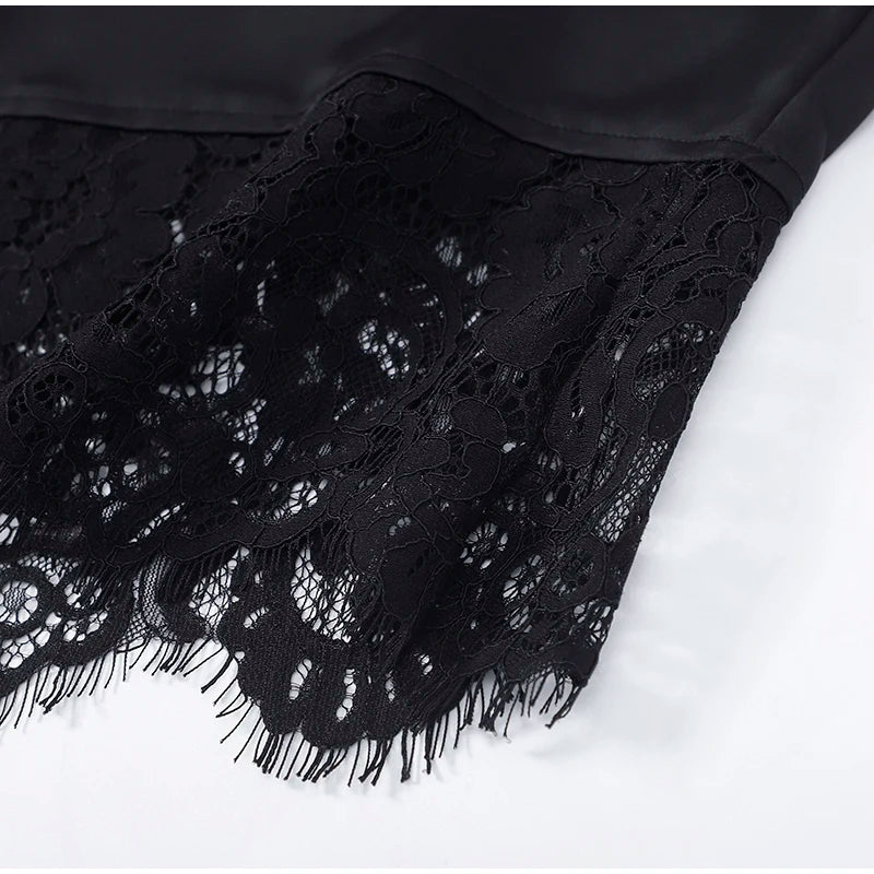 Top Casual con Inserti in Pizzo e Lacci, Pullover da Donna Slim con Cintura in Vita e Collo Tondo, Nuova Collezione Primavera 2026