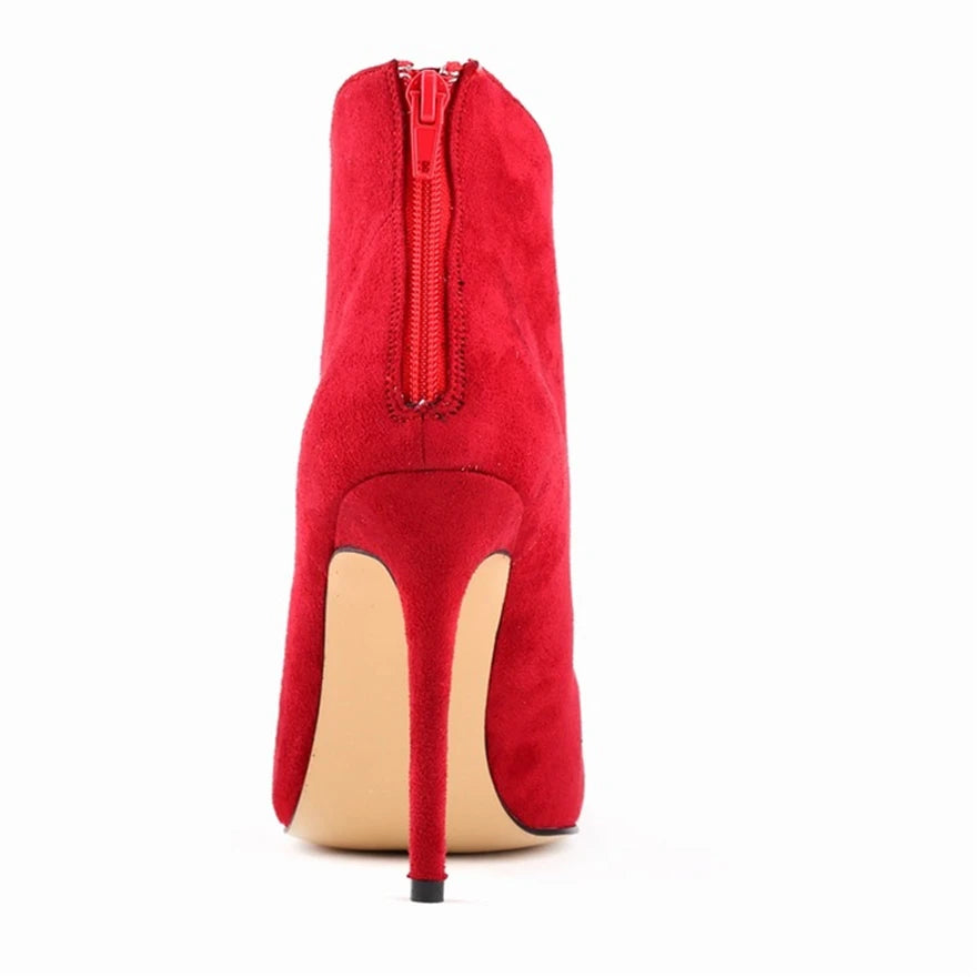 9 Colors Stiletto High Heels Women Fashion Boots New Back Zipper Soft Flock Pointed Toe Party Boots Female Autumn Elegant Shoes