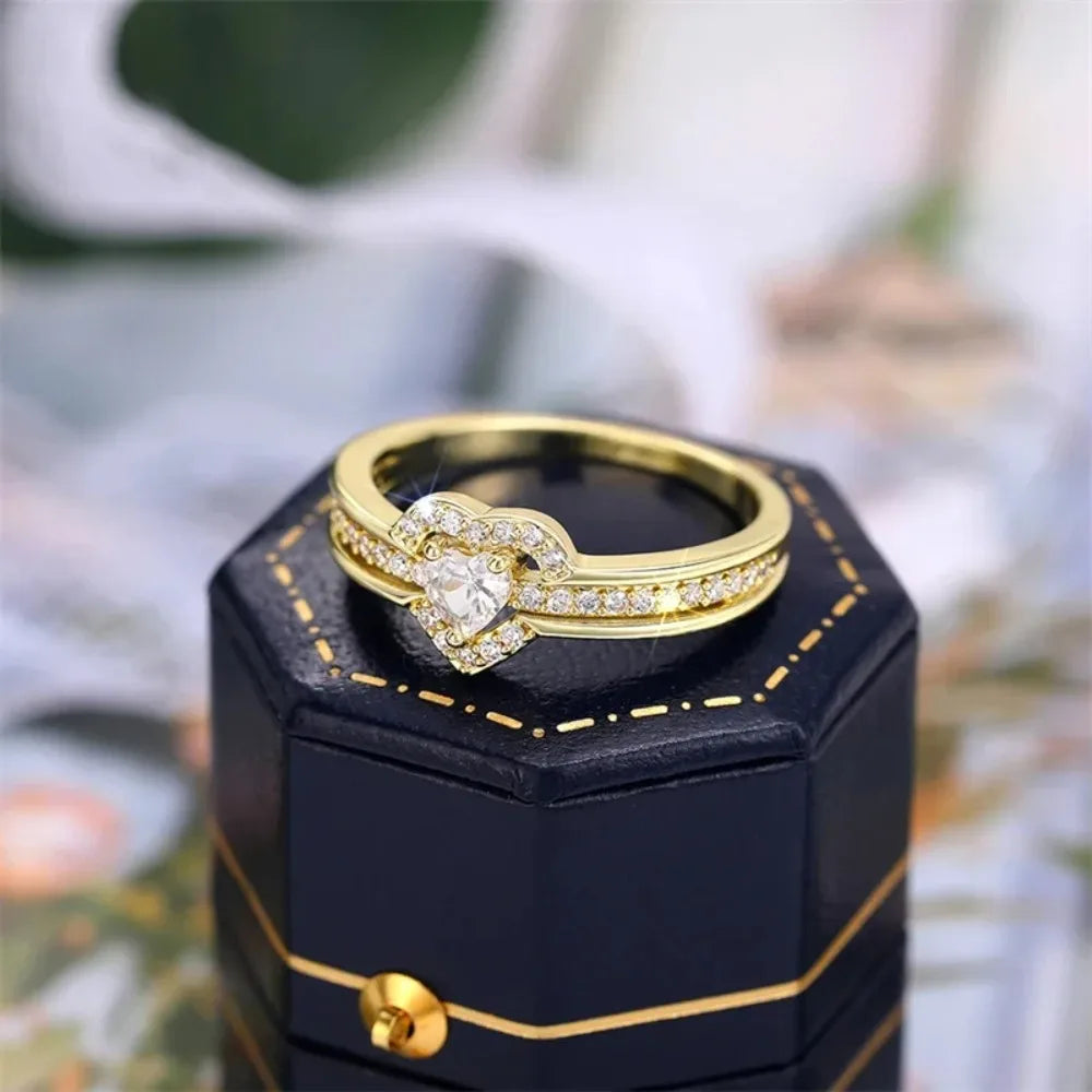 Anello Nuziale Romantico in Argento Sterling 925, Gioiello Femminile con Cuore Brillante in Zirconia, Accessorio per Dito, Anello di Fidanzamento