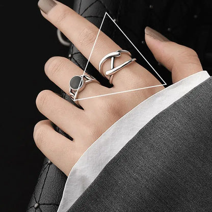 Anelli in Argento Sterling 925, Nuovi Gioielli da Festa, Charm Vintage, Design Geometrico a Doppio Strato, Accessori Regalo, Dropshipping