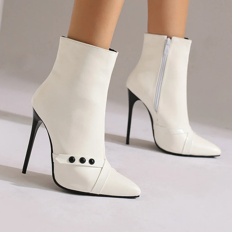 REAVE CAT Sexy Stiletto 12cm High Heel Ankle Boots Leather Party Big Size 44 45 46 47 48 US15 US16 US17 Black Yellow Purple