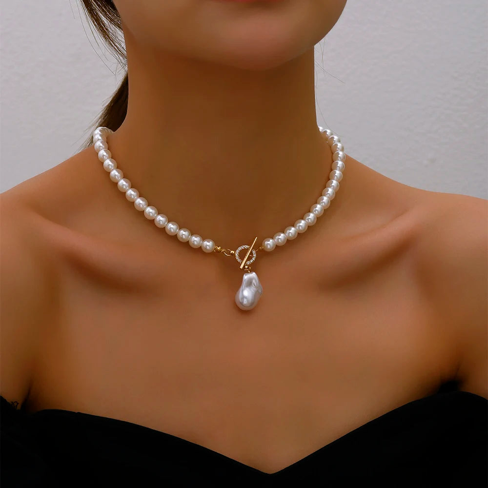 2023 tendenza elegante gioielli da sposa grande collana di perle per le donne moda imitazione perla verde rosa pietra di colore collana girocollo