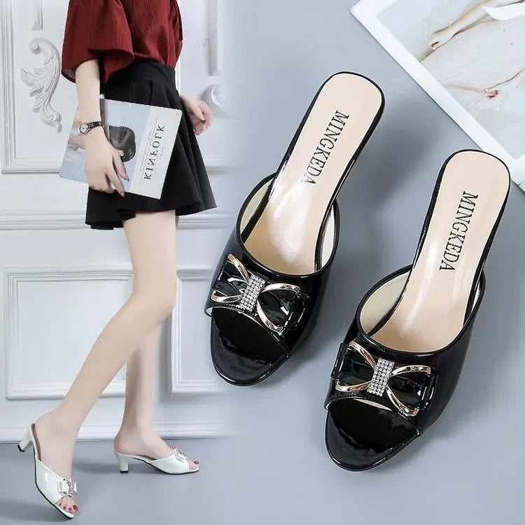 Nuovi Sandali Estivi da Donna, Ciabatte con Punta Aperta, Ciabatte con Fiocco di Strass, Scarpe Sexy con Punta Aperta, Taglia Grande 42