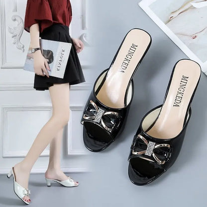 Nuovi Sandali Estivi da Donna, Ciabatte con Punta Aperta, Ciabatte con Fiocco di Strass, Scarpe Sexy con Punta Aperta, Taglia Grande 42